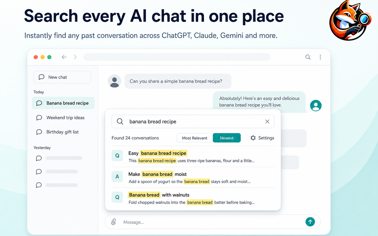 Searching ChatGPT conversation history with instant results and highlighted matches
